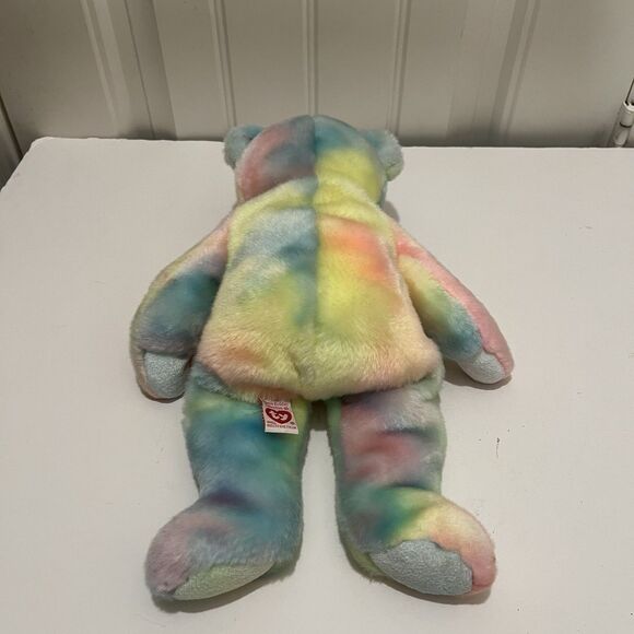 Ty Beanie Buddies Happy Birthday Bear Plush Tie Dye Pastel 14" Stuffed Toy 2001 - Picture 8 of 10